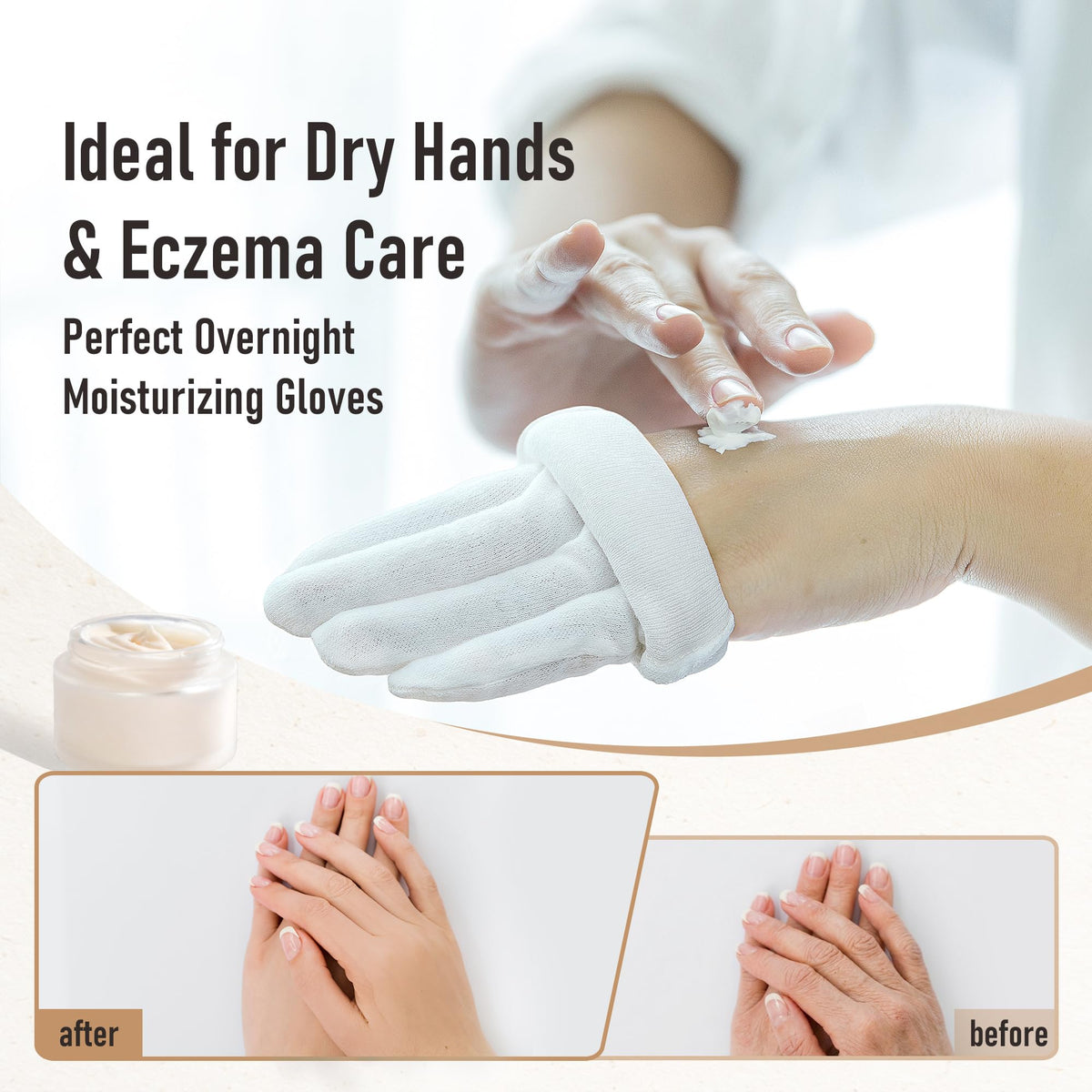 COOLJOB gloves worn during nighttime moisturizing to lock in lotion benefits