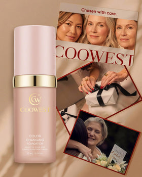 Coowest lifestyle mature skin model demonstrating natural radiant coverage benefit