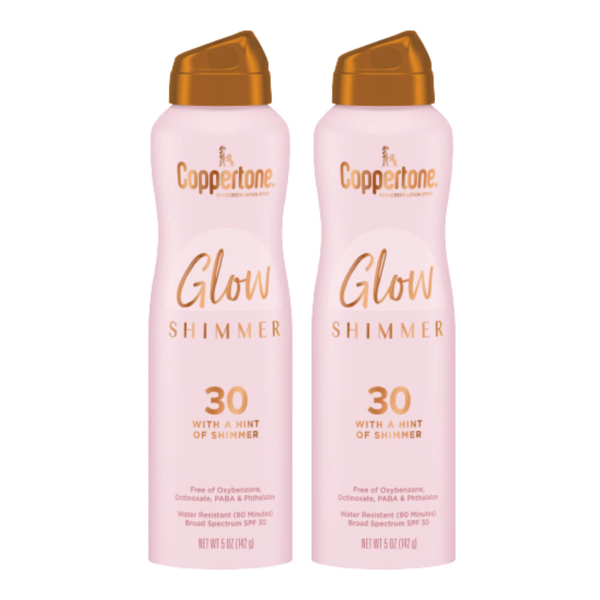 Coppertone front view of two bottles showing branding and benefit