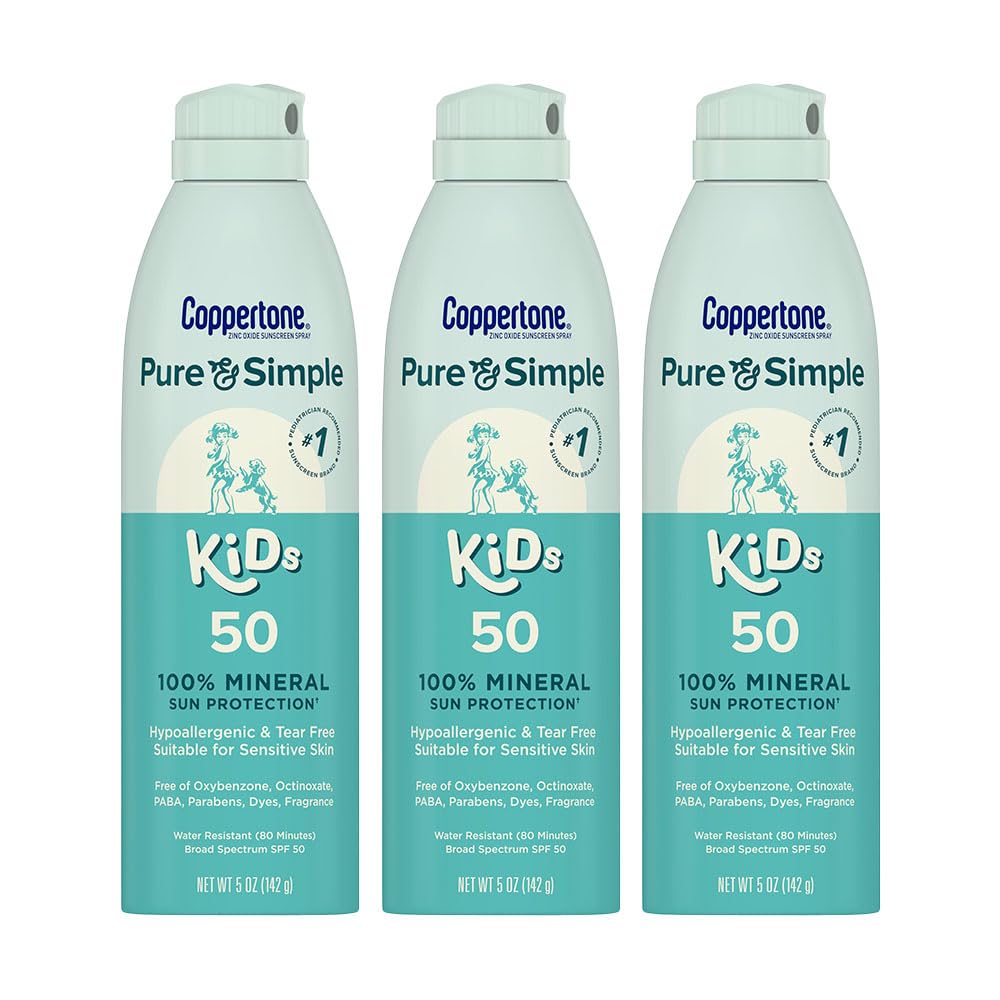 Coppertone front packaging showing Pure and Simple SPF 50 protecting skin