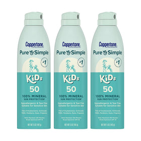Coppertone front packaging showing Pure and Simple SPF 50 protecting skin