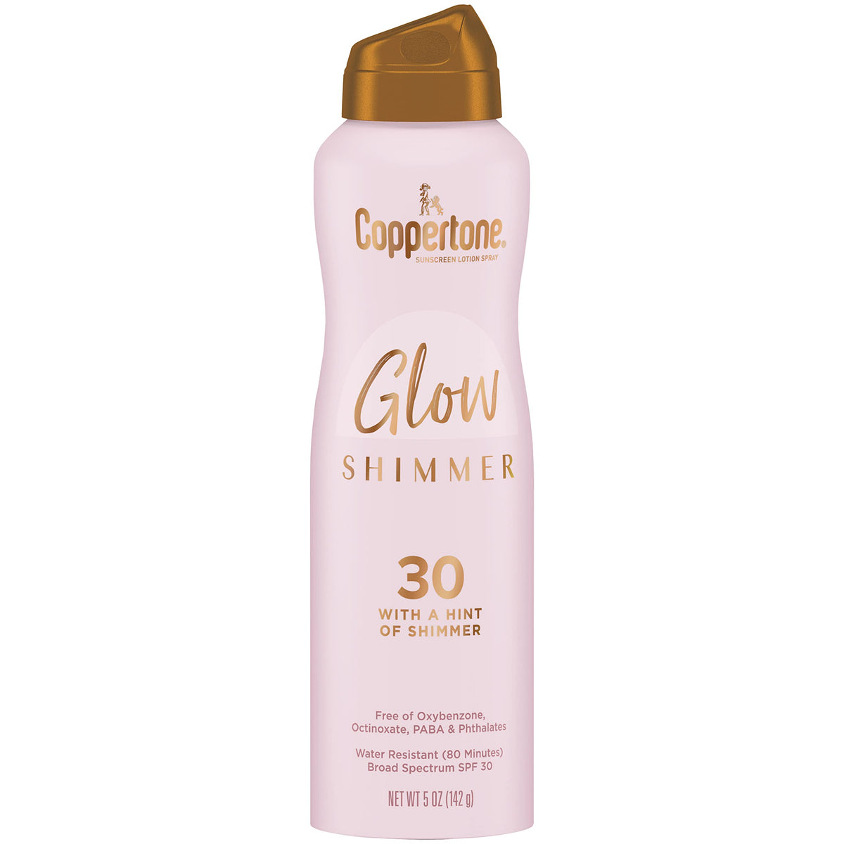 Coppertone front packaging showing SPF 30 and shimmering finish benefit