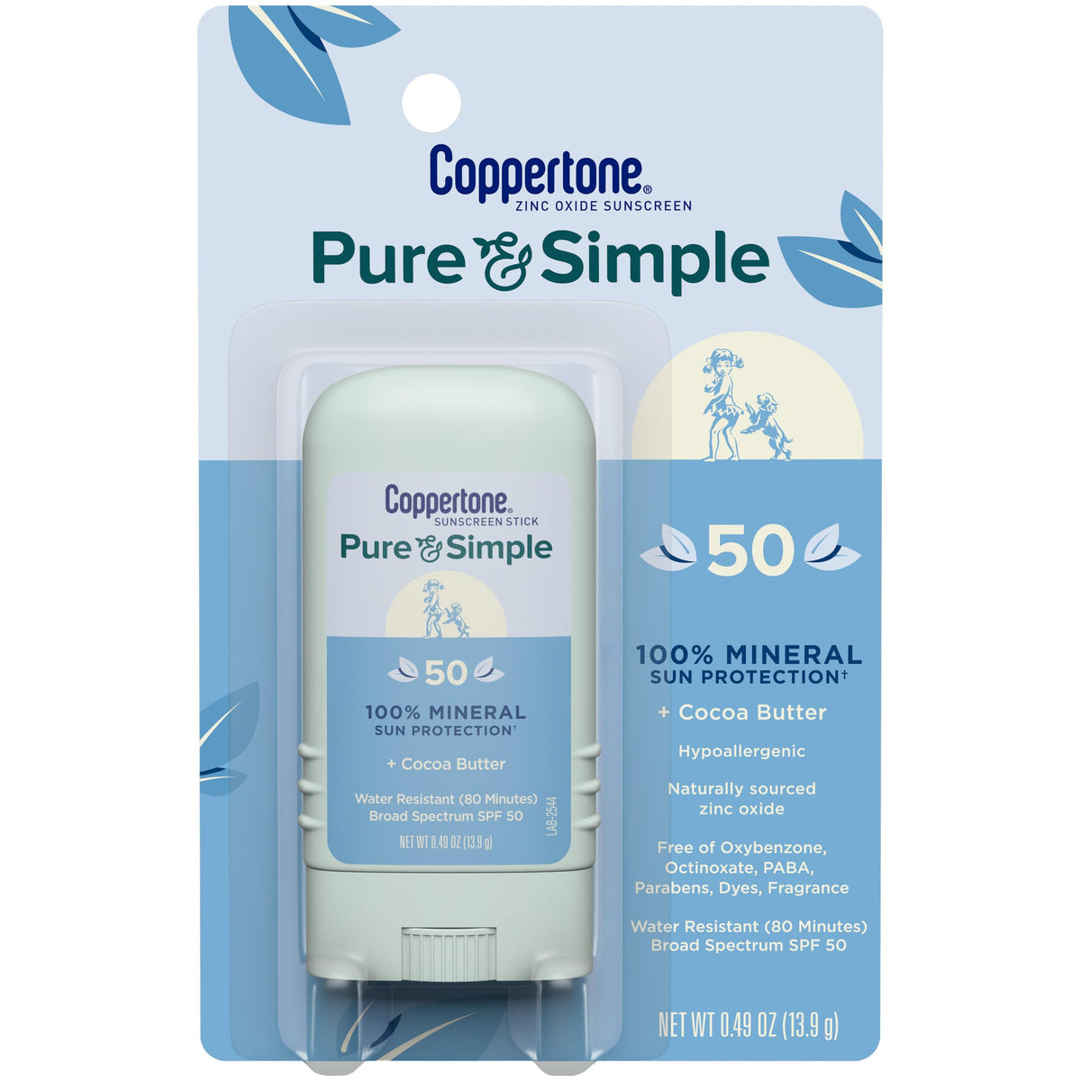 Coppertone front packaging showing compact SPF 50 stick and benefits
