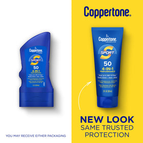 Coppertone flip cap open for fast reapplication during exercise or travel