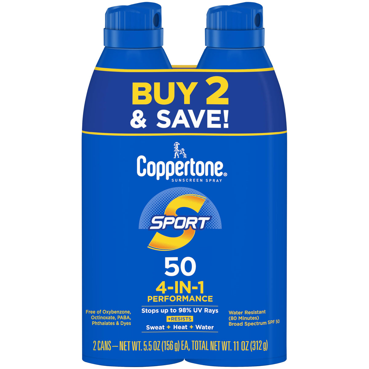 Coppertone front packaging showing two 5.5 oz cans and SPF30 protection