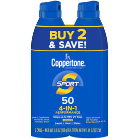 Coppertone front packaging showing two 5.5 oz cans and SPF30 protection