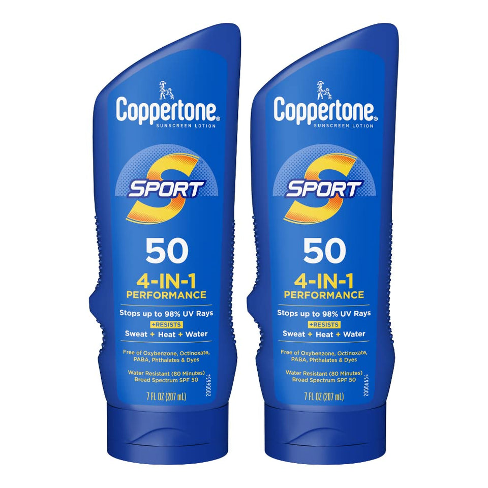 Coppertone front packaging showing SPF 50 and multi‑pack benefit