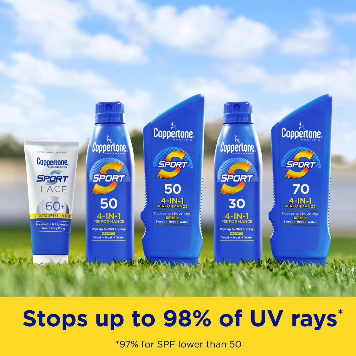 Hand holding Coppertone travel bottle demonstrating portability and convenience