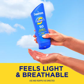 Coppertone label closeup highlighting ingredients and sunscreen facts