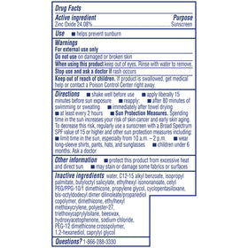 Coppertone label showing zinc oxide active ingredient and ingredient clarity