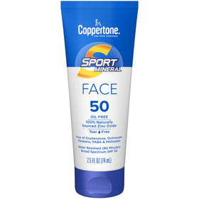 Coppertone front packaging showing SPF 50 and active zinc oxide protection