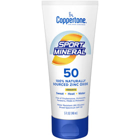 Coppertone front packaging showing SPF 50 and sport mineral protection