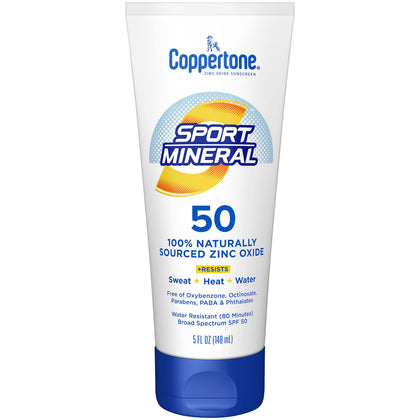 Coppertone front packaging showing SPF 50 and sport mineral protection