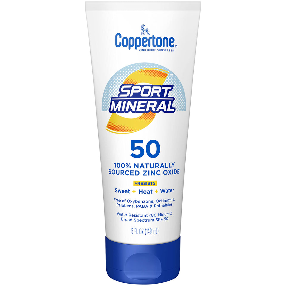 Coppertone front packaging showing SPF 50 and sport mineral protection