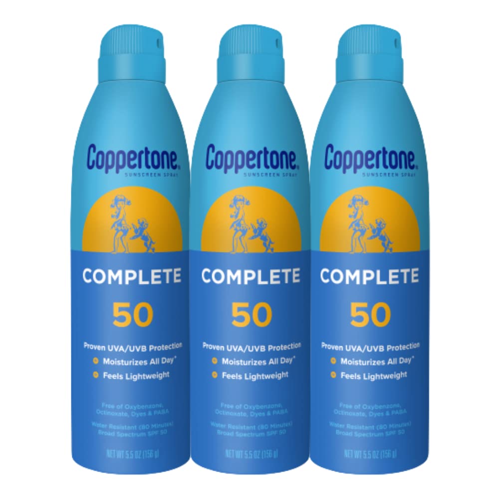 Coppertone bottle front packaging showing SPF 50 protection and benefits