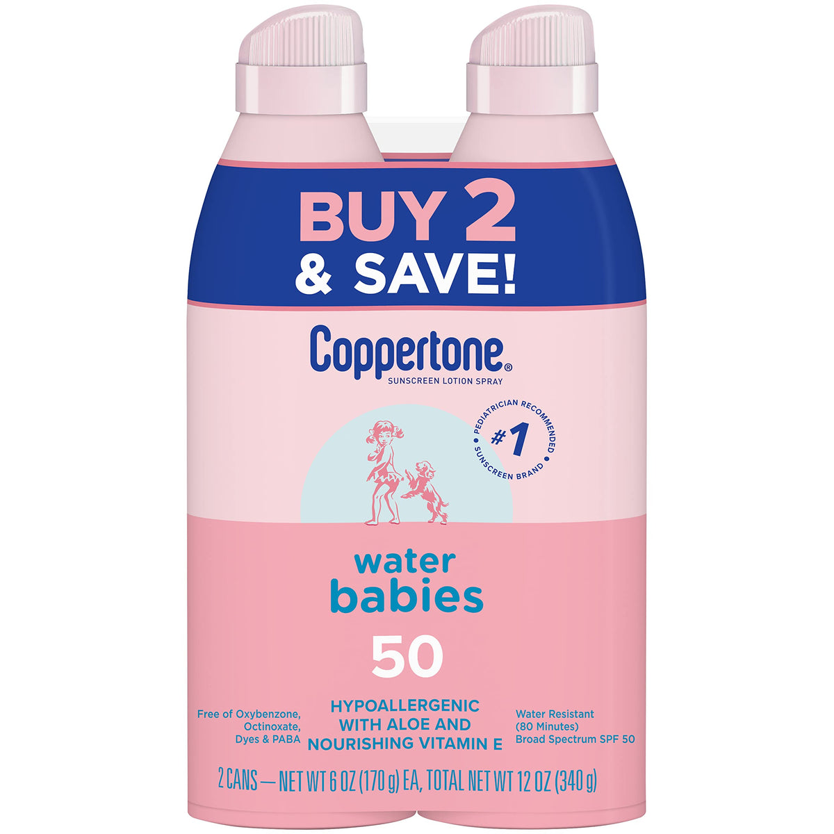 Coppertone WaterBabies front packaging showing SPF 50 protection