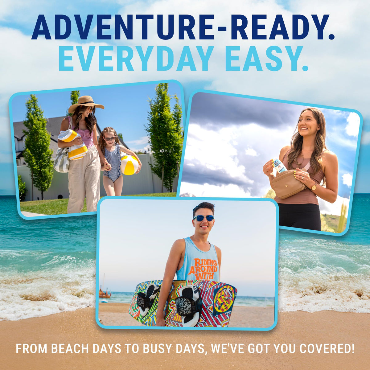 Person applying Coral Isles sunscreen at the beach before swimming