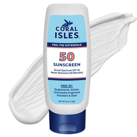 Coral Isles front packaging 6oz showing SPF 50 and reef-safe benefit