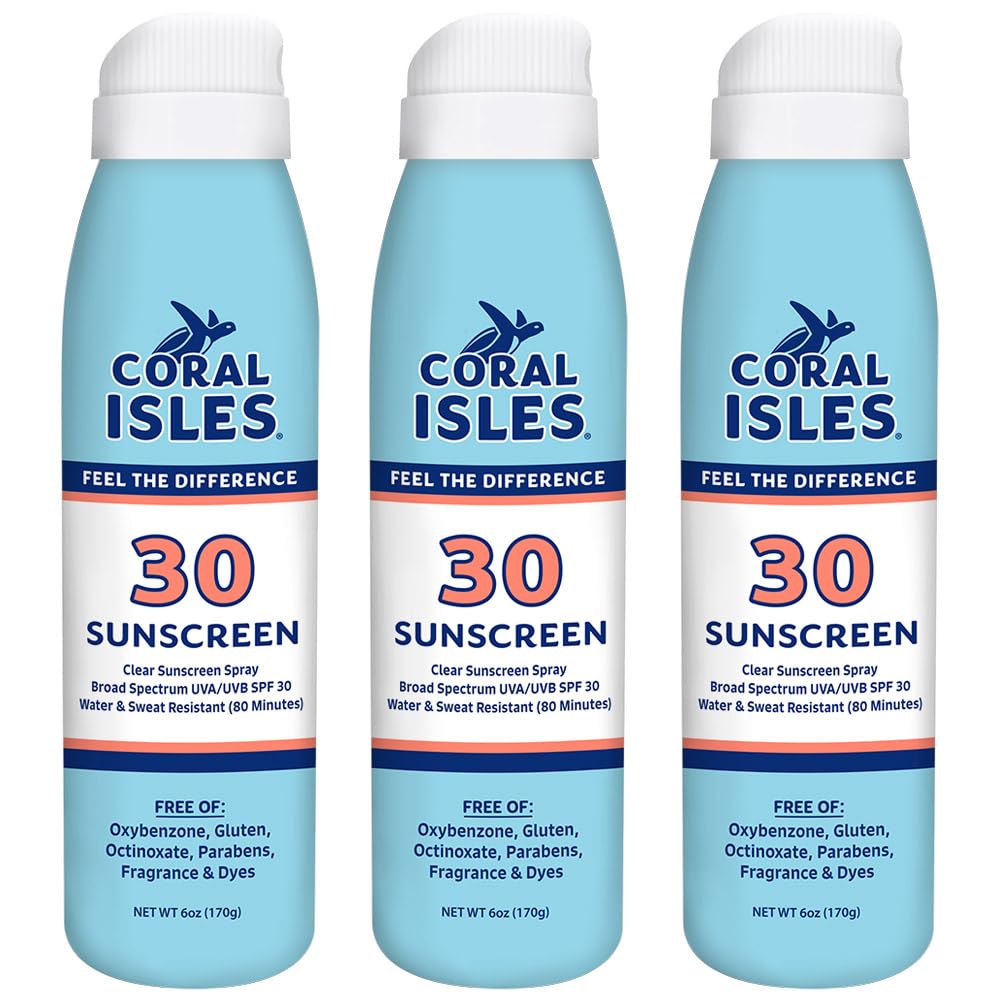 Coral Isles front packaging spray showing SPF 30 and reef-safe benefit