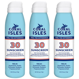 Coral Isles front packaging spray showing SPF 30 and reef-safe benefit
