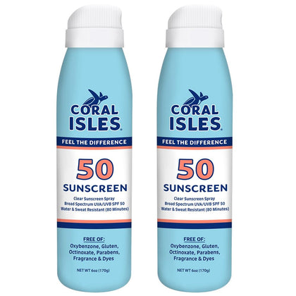 Coral Isles front packaging showing SPF 50 and reef-safe benefit