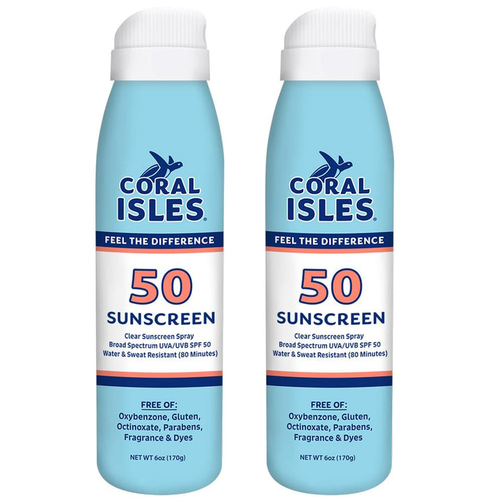 Coral Isles front packaging showing SPF 50 and reef-safe benefit