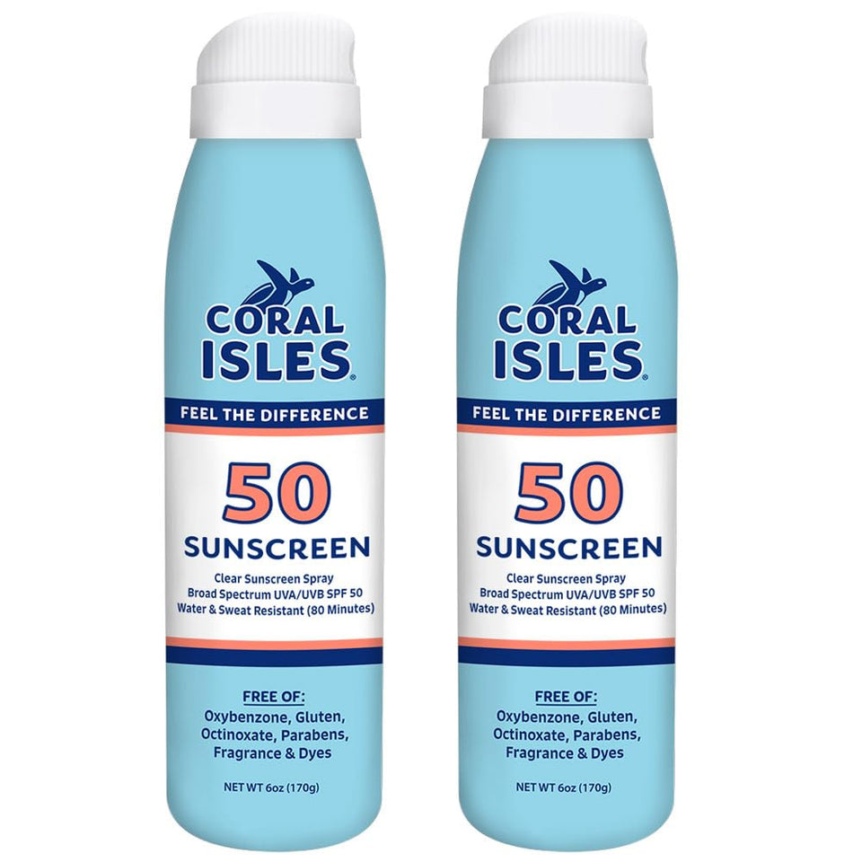 Coral Isles front packaging showing SPF 50 and reef-safe benefit