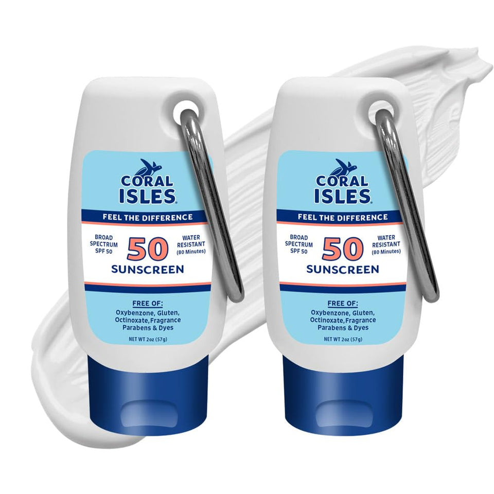 Coral Isles front packaging showing SPF 50 and reef-safe benefits