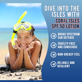 Coral Isles lotion texture swipe showing lightweight, non-greasy finish