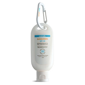 Coral Safe front packaging showing travel-size sunscreen and SPF options