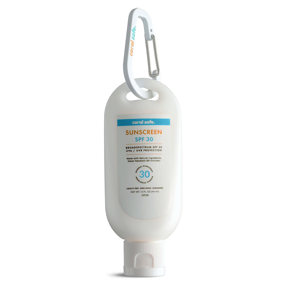 Coral Safe front packaging showing travel-size sunscreen and SPF options