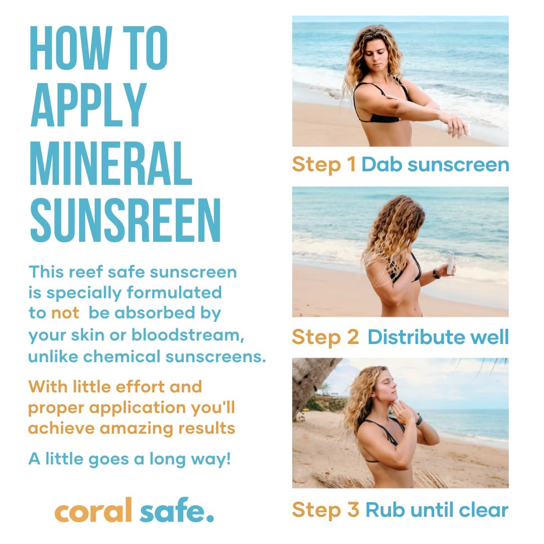 Coral Safe label detail displaying SPF 50 and reef-safe certification benefit