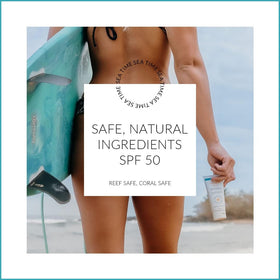 Coral Safe travel size beside sunglasses for compact packable protection