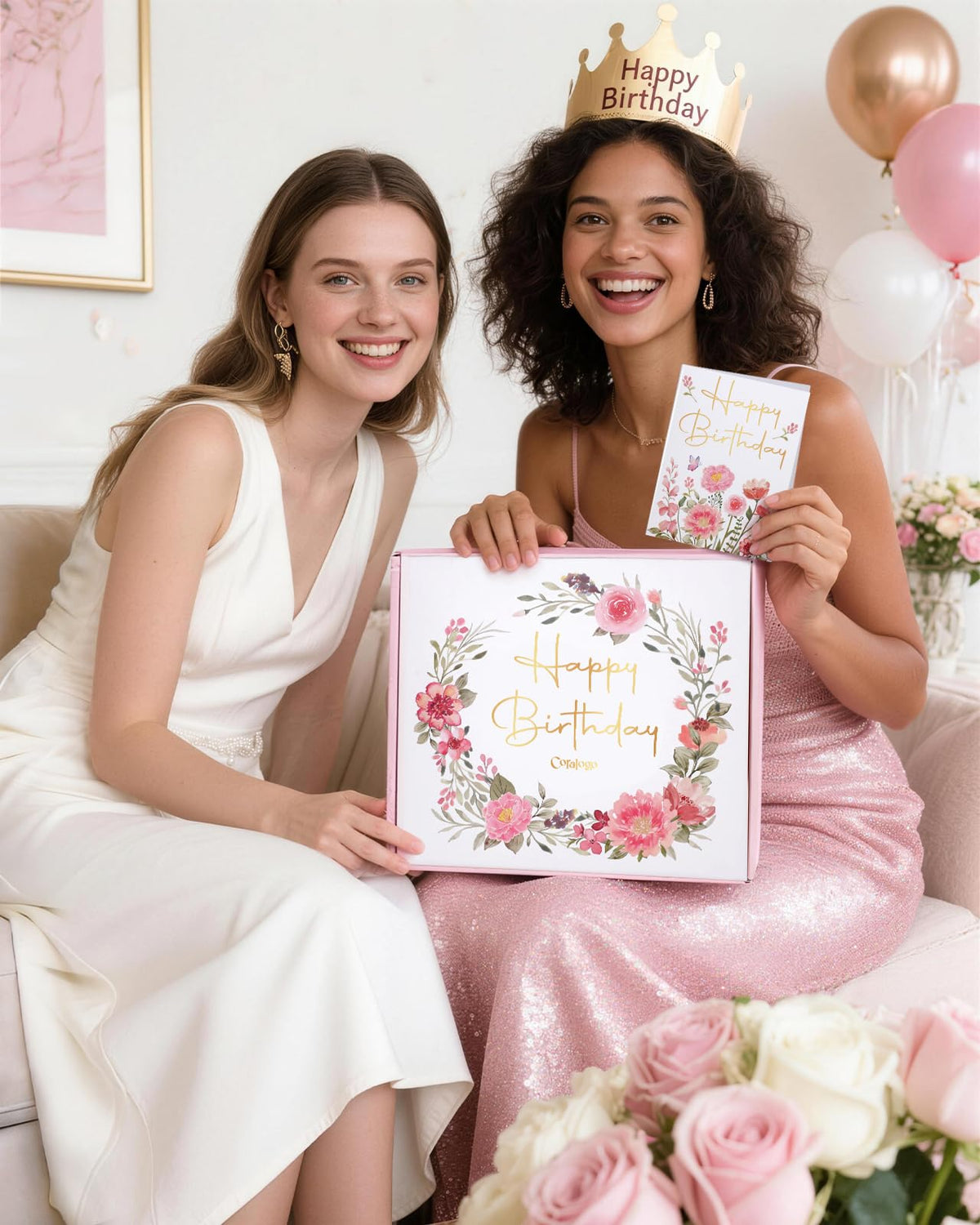Coralogo gift box unboxing in a living room setting for celebratory presentation