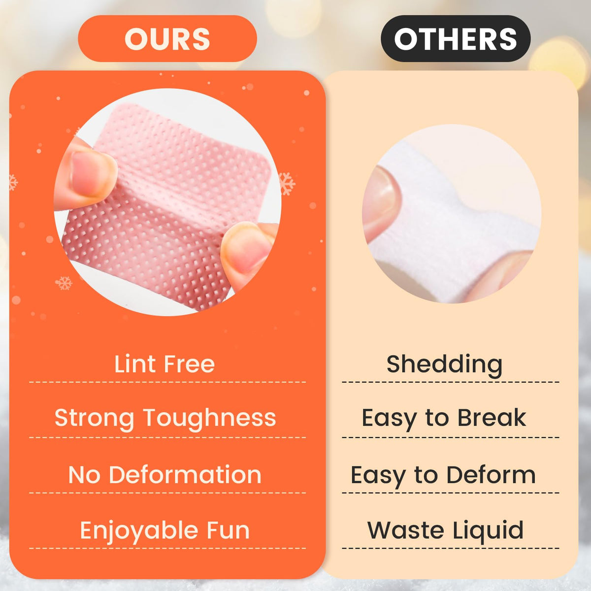 Corconess wipe texture detail highlighting lint-free, soft fabric for clean removal