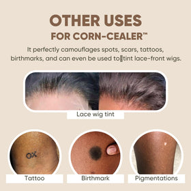 CORN-CEALER inside a handbag near sandals showing ready-to-go touch-up benefit