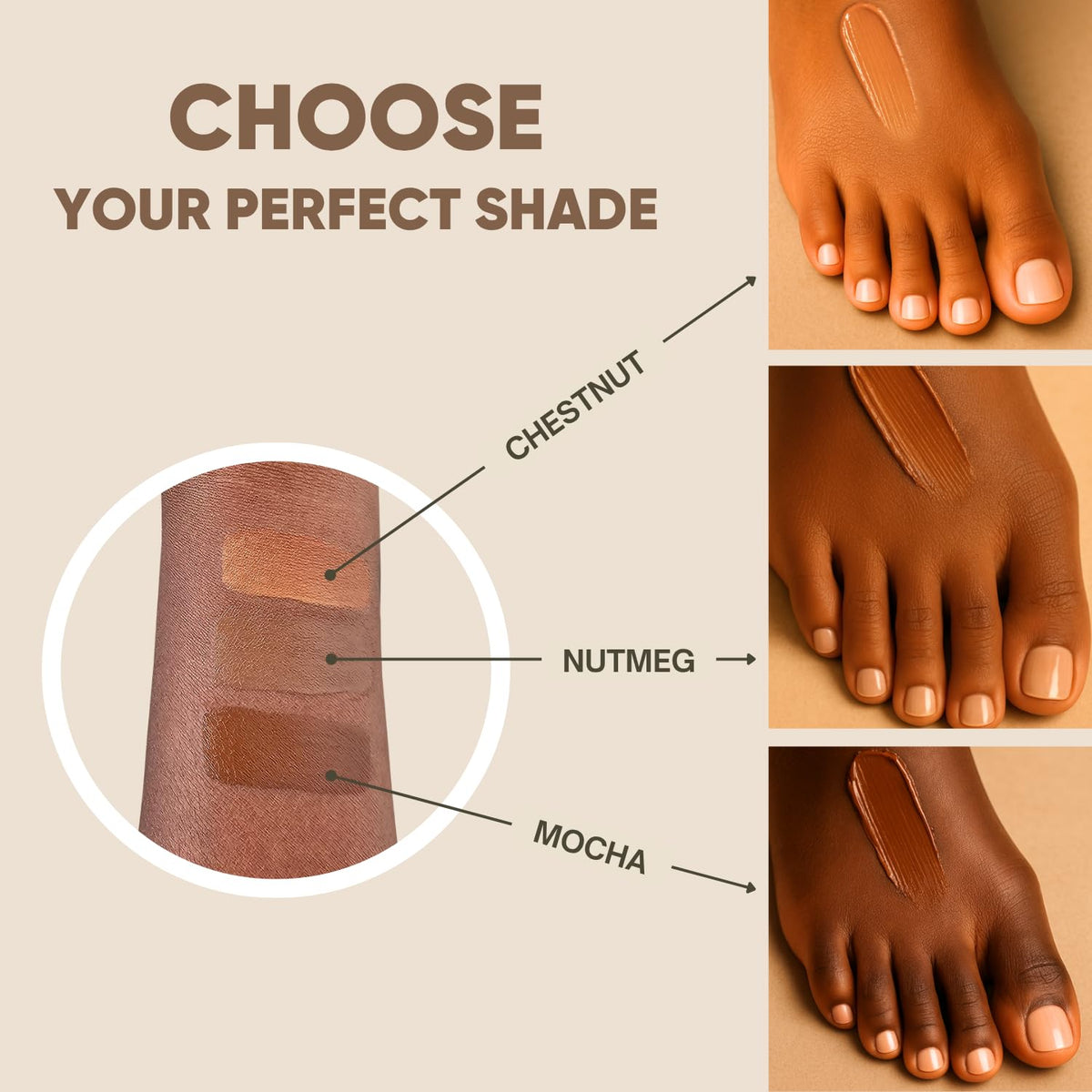 CORN-CEALER texture swatch on skin demonstrating mocha blend and natural finish