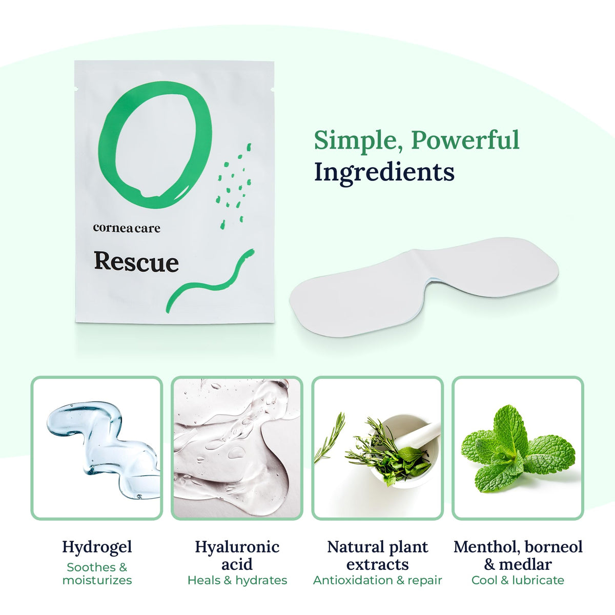 CorneaCare mask on model relaxing to demonstrate soothing relief benefit