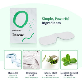CorneaCare mask on model relaxing to demonstrate soothing relief benefit