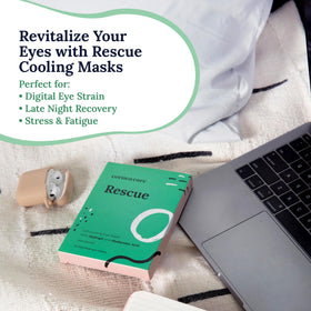 CorneaCare Rescue mask in hand illustrating compact size and portability benefits