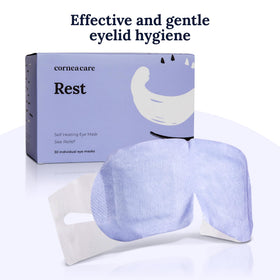 CorneaCare mask next to hand showing compact, travel-ready size