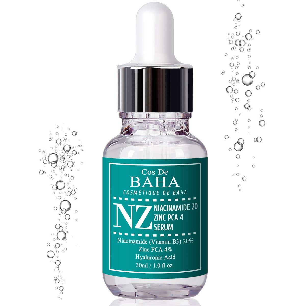 Cos De BAHA ingredient layout showing niacinamide and zinc PCA clarity benefit
