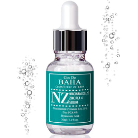Cos De BAHA ingredient layout showing niacinamide and zinc PCA clarity benefit