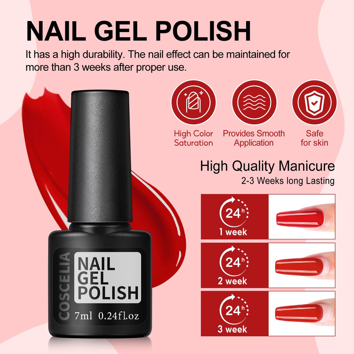 COSCELIA top and base coats bottles grouped, improved adhesion and glossy finish