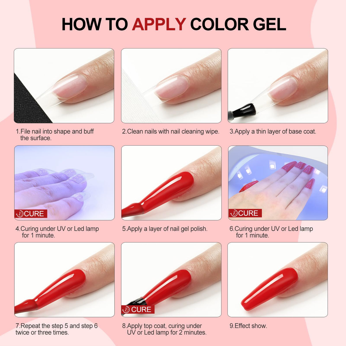 COSCELIA usage demo with hand under lamp, simplifies at-home salon-style curing