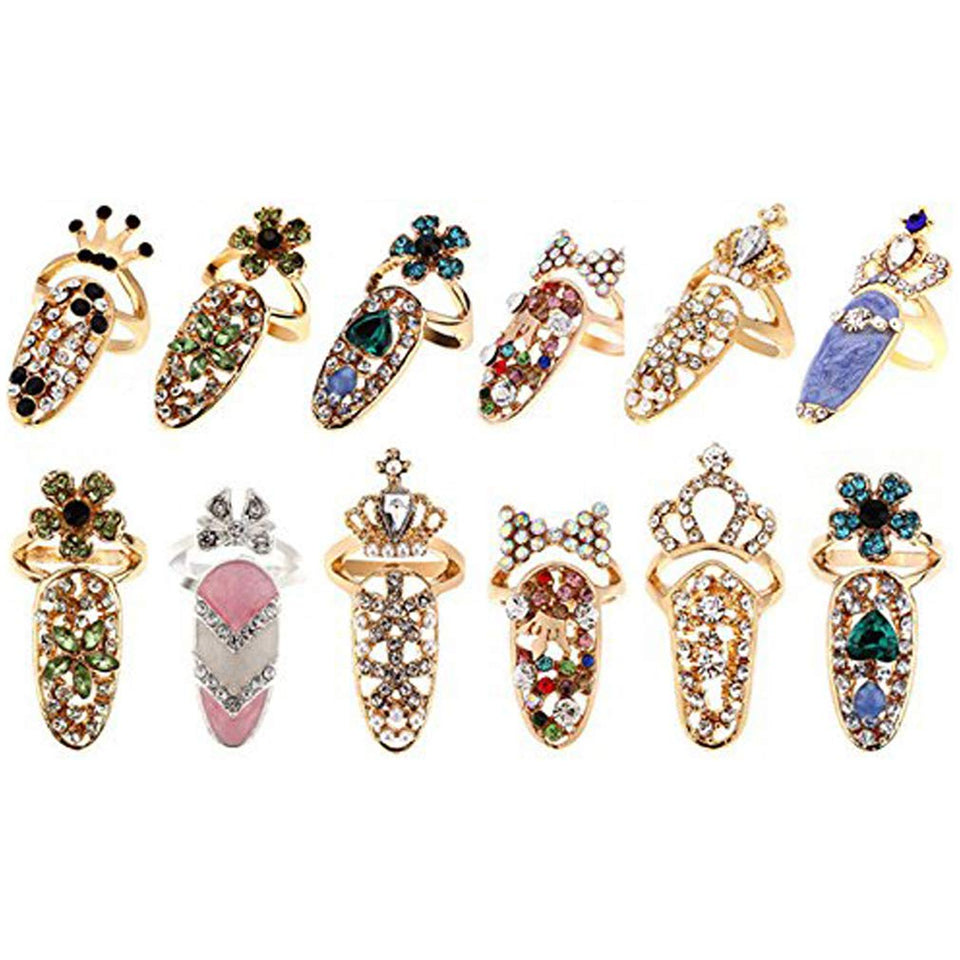 CosCosX front view of 12-piece nail rings showing variety and sparkle