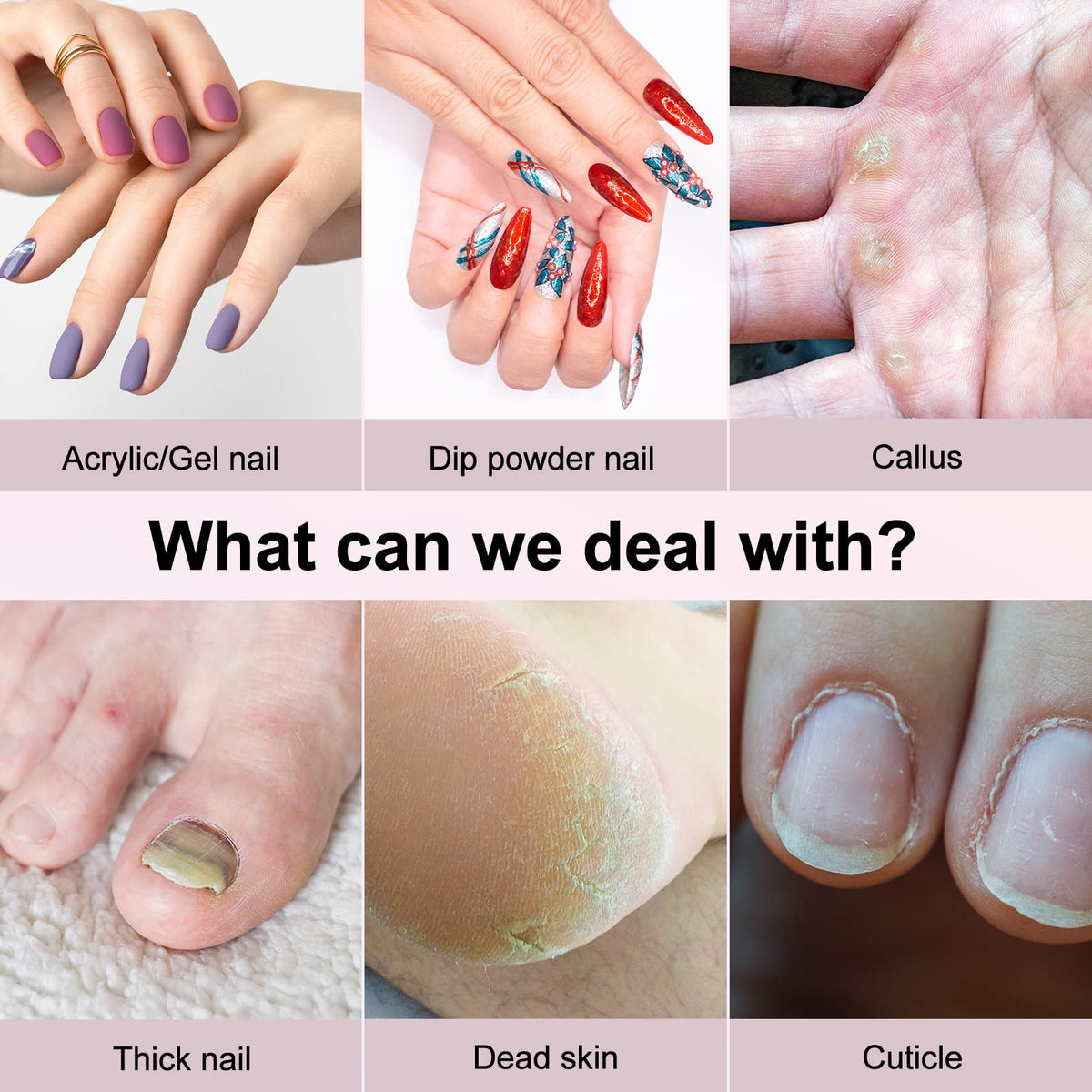 COSLUS set of bits and sanding bands displayed for versatile nail tasks