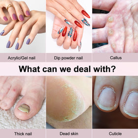 COSLUS set of bits and sanding bands displayed for versatile nail tasks