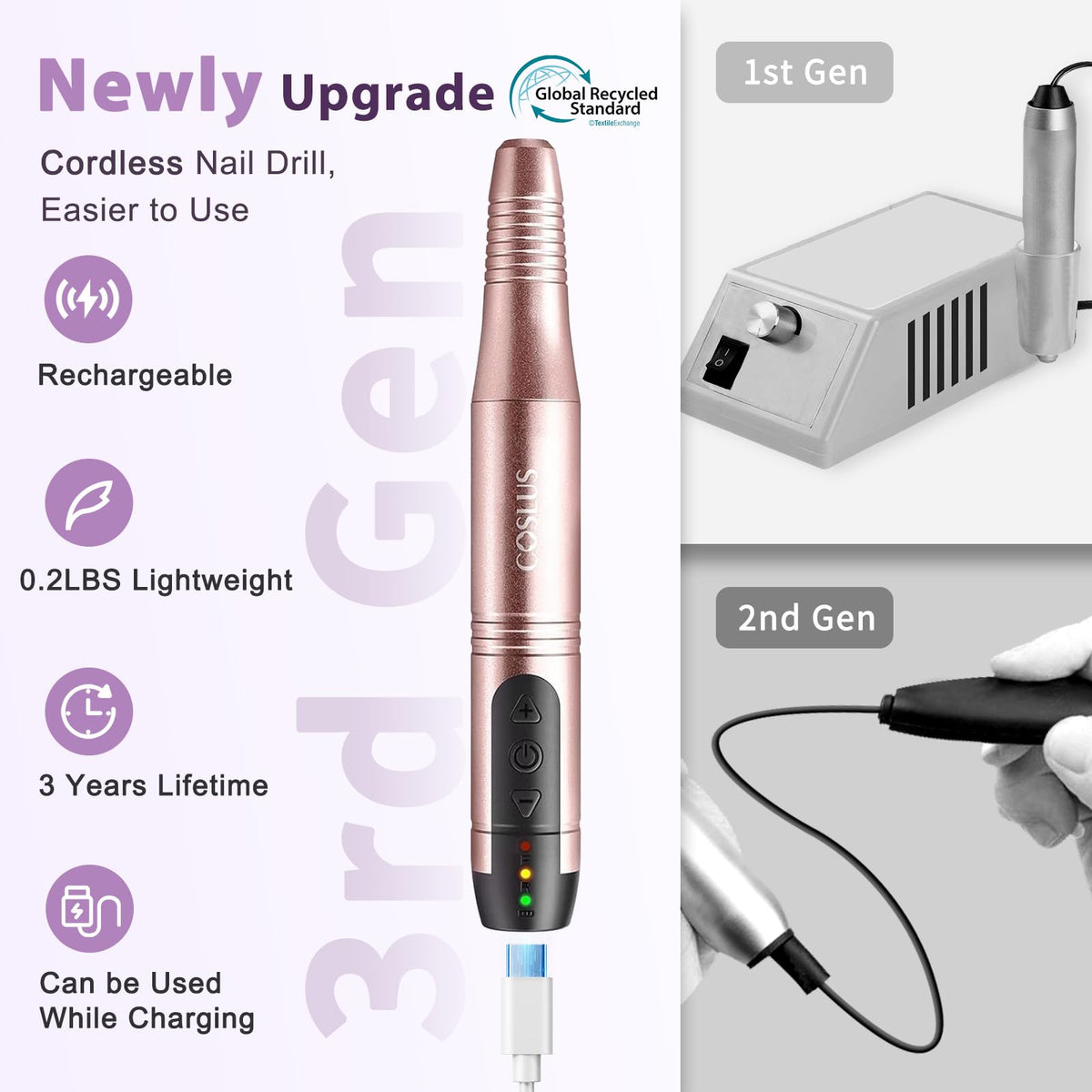 COSLUS pen handpiece close-up showing ergonomic grip for precise control
