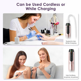 COSLUS drill in use on acrylic nail illustrating smooth, professional finish